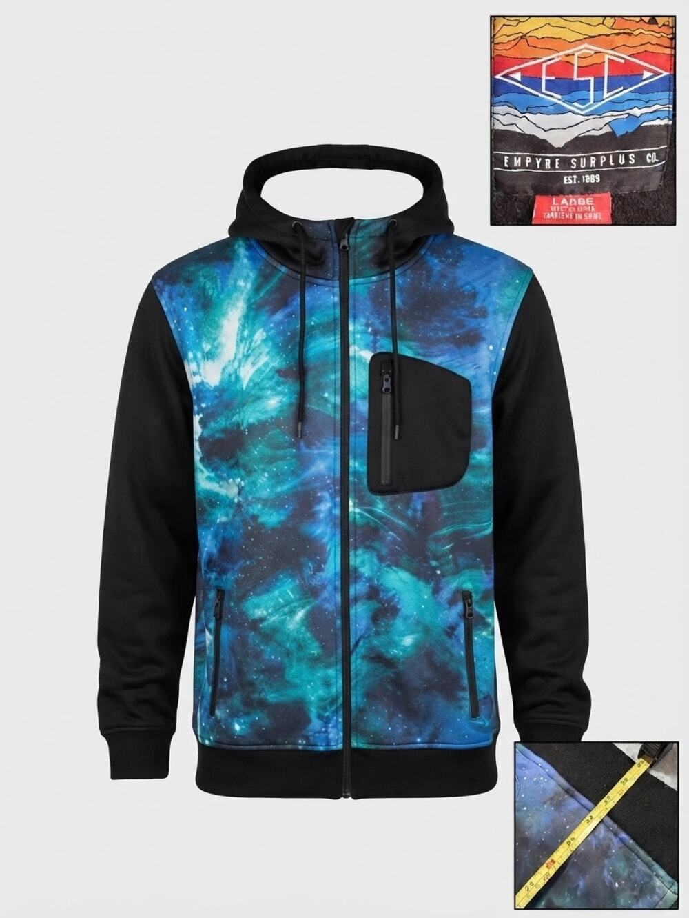 Empyre Surplus Co Galaxy Zip Hoodie Men's L Blue Black Tech Fleece Streetwear